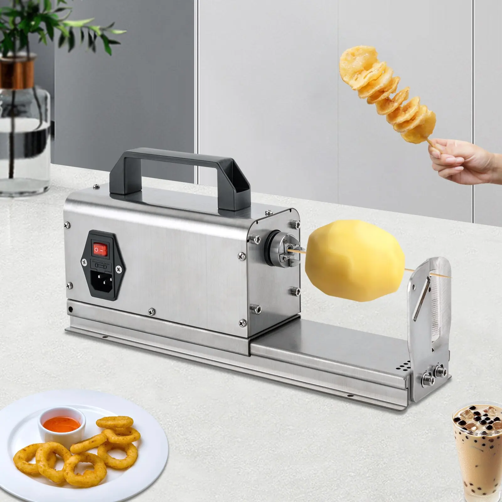 40W Electric Twisted Spiral Potato Cutter Stainless Steel 200RPM Semi-Automatic French Fry Twisted Potato Tower Cutter