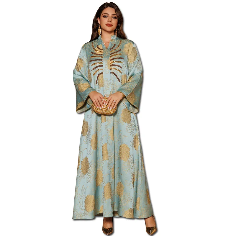 Eid Long Robe Muslim Women Party Sequins Jalabiya Dresses Embroidery Ramadan Abayas Kaftan Islam Vestidos Arab Morocco Dubai