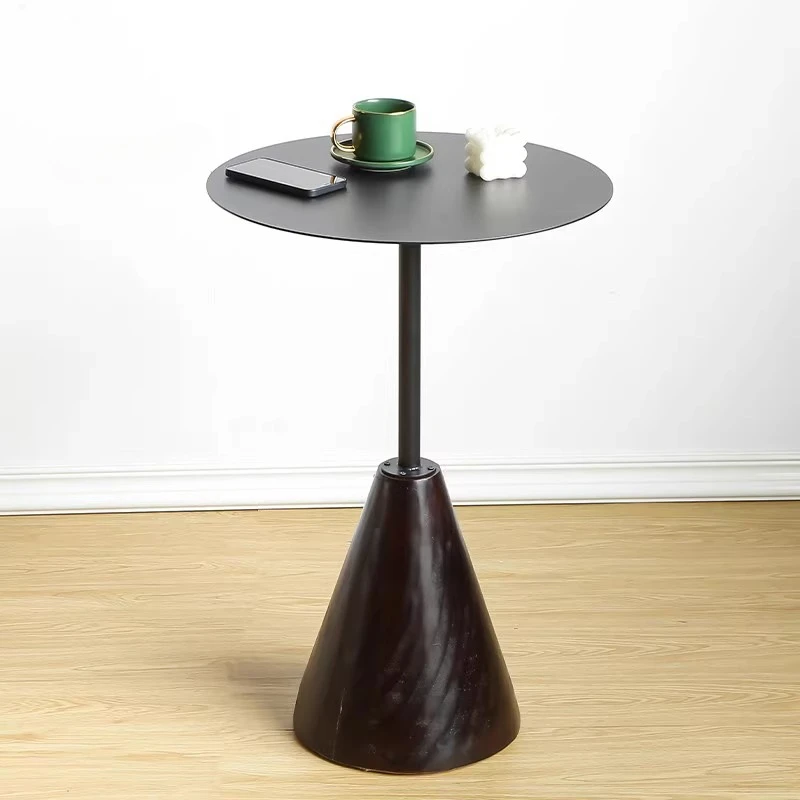 

Metal edge table small coffee table, solid wood movable balcony small round table