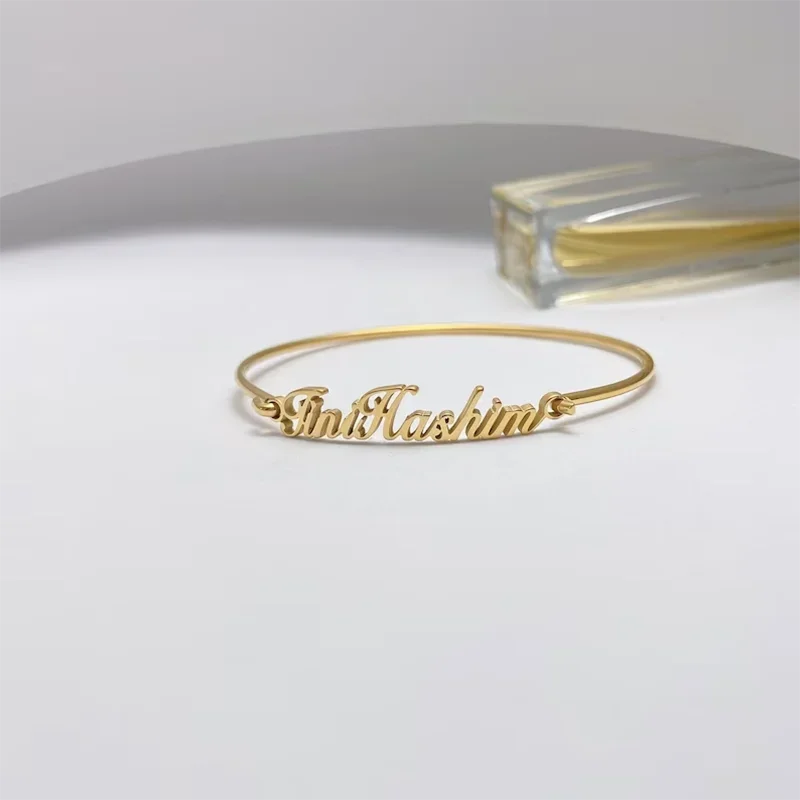 Stainless Steel Custom Name Cuff Bangle Personalized Customized Gold Bracelets for Women Jewelry Gift Valentine Couple Bracelet