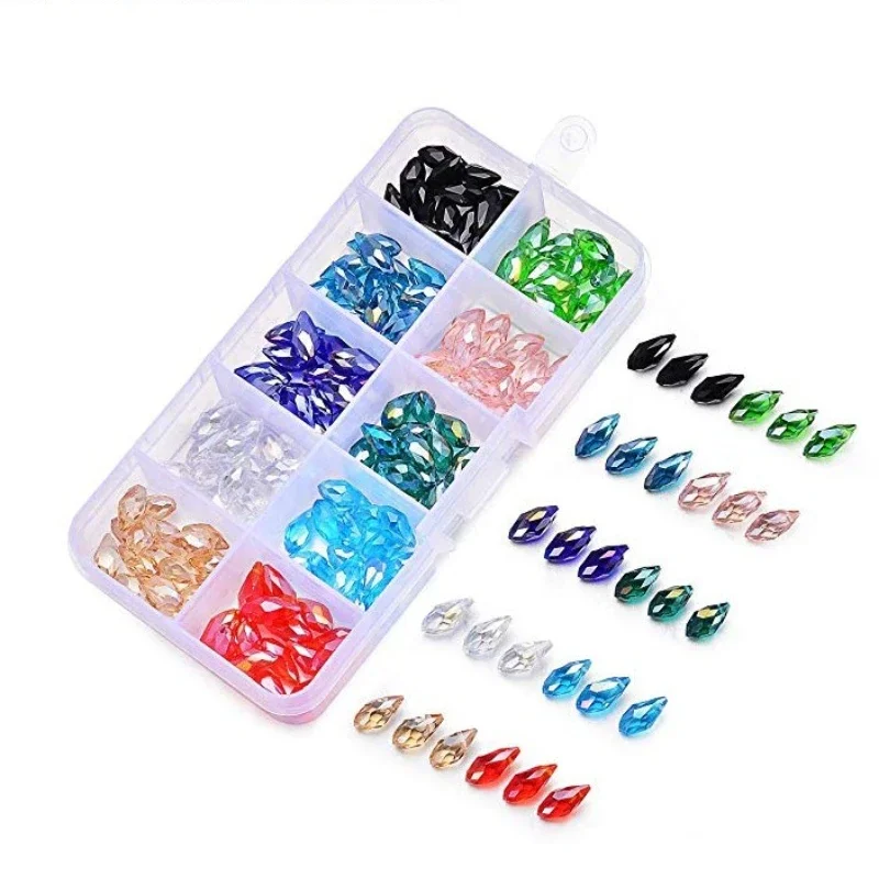 Austria Teardrop Crystal Bead Set AB Color Faceted Glass Bead Box Loose Spacer Bead Kit for Jewelry Making Diy Bracelet Necklace