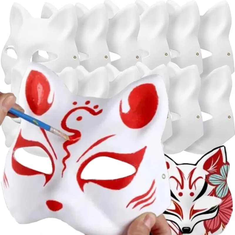 

1/5/10pcs DIY Painting Cat Face Mask Therian Cosplay Masks Arts Crafts Kit Dress Up Horror Party Funny Halloween Mask