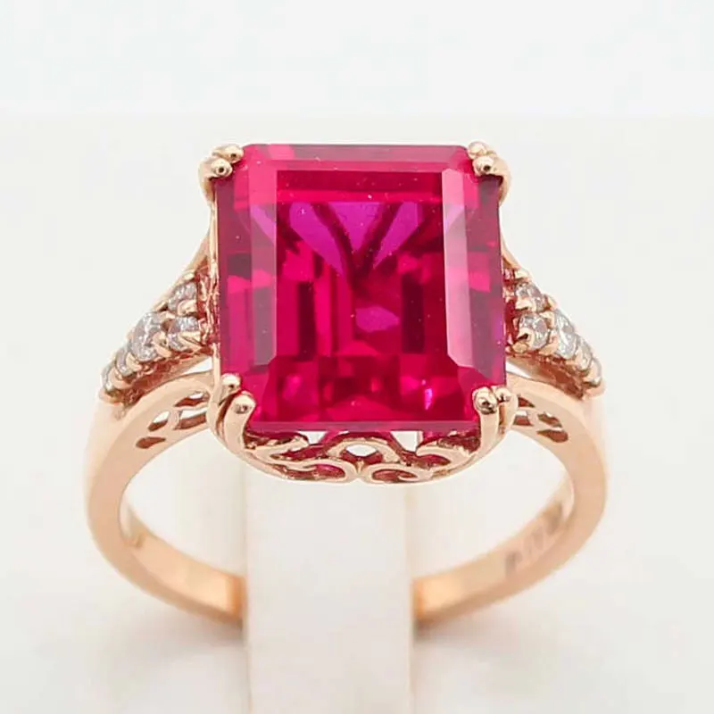 585 Purple Gold Plated 14K Rose Gold Square Red Gem Rings for Women Luxury Court Style Exquisite Square Design Jewelry