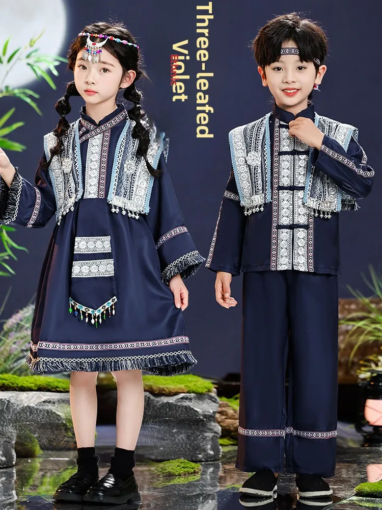 

2026 New Guangxi San Yue San Minori Children's Costume Performances Clothes Boys Girls Zhuang Eth Traditional Outfits