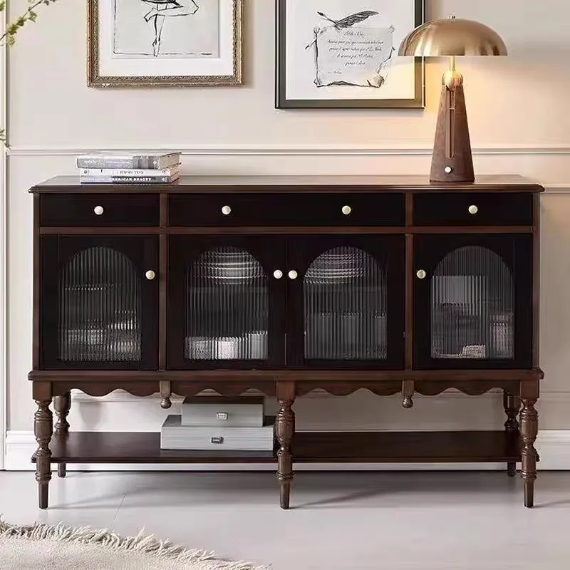 French Vintage Solid Wood Sideboard, American Style Storage Buffet Cabinet for Entryway Divider Living Room Home Furniture