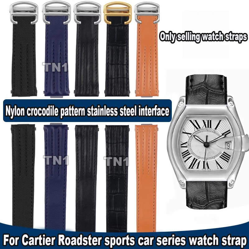 For Cartier Roadster W6206018 W6206017 Men's Leather Strap 19mm Special Interface Quick-Release Folding Buckle Nylon Watch Band