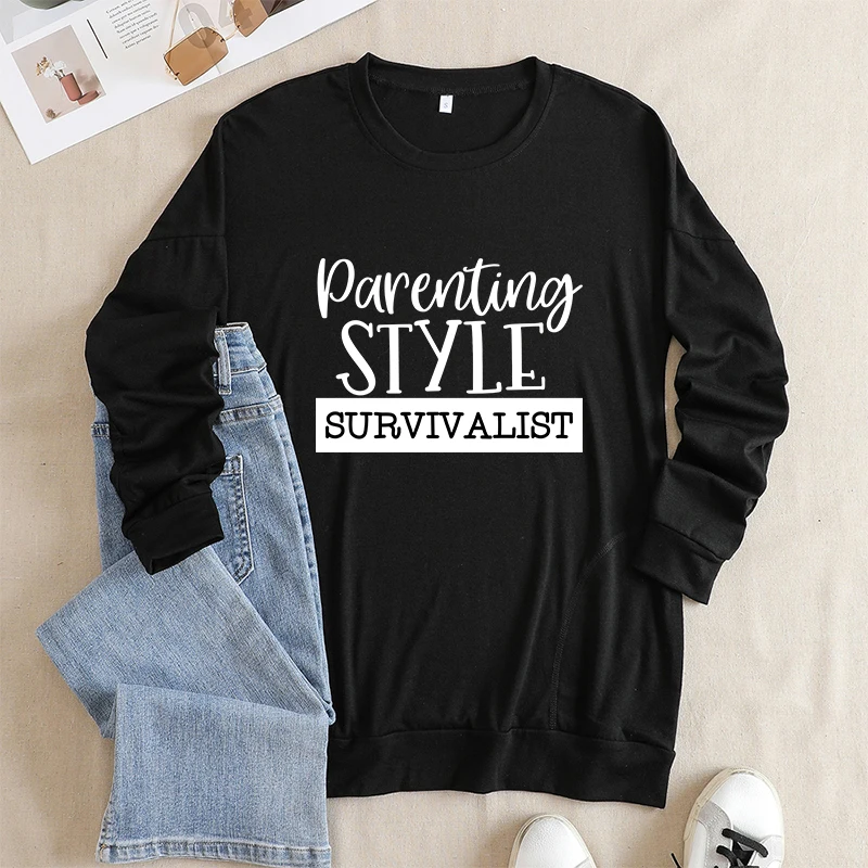 Parenting STYLE SURVIVALIST Sweatshirt Crew neck Long sleeve Super David Girls Fall long sleeve letter color cotton top casual w