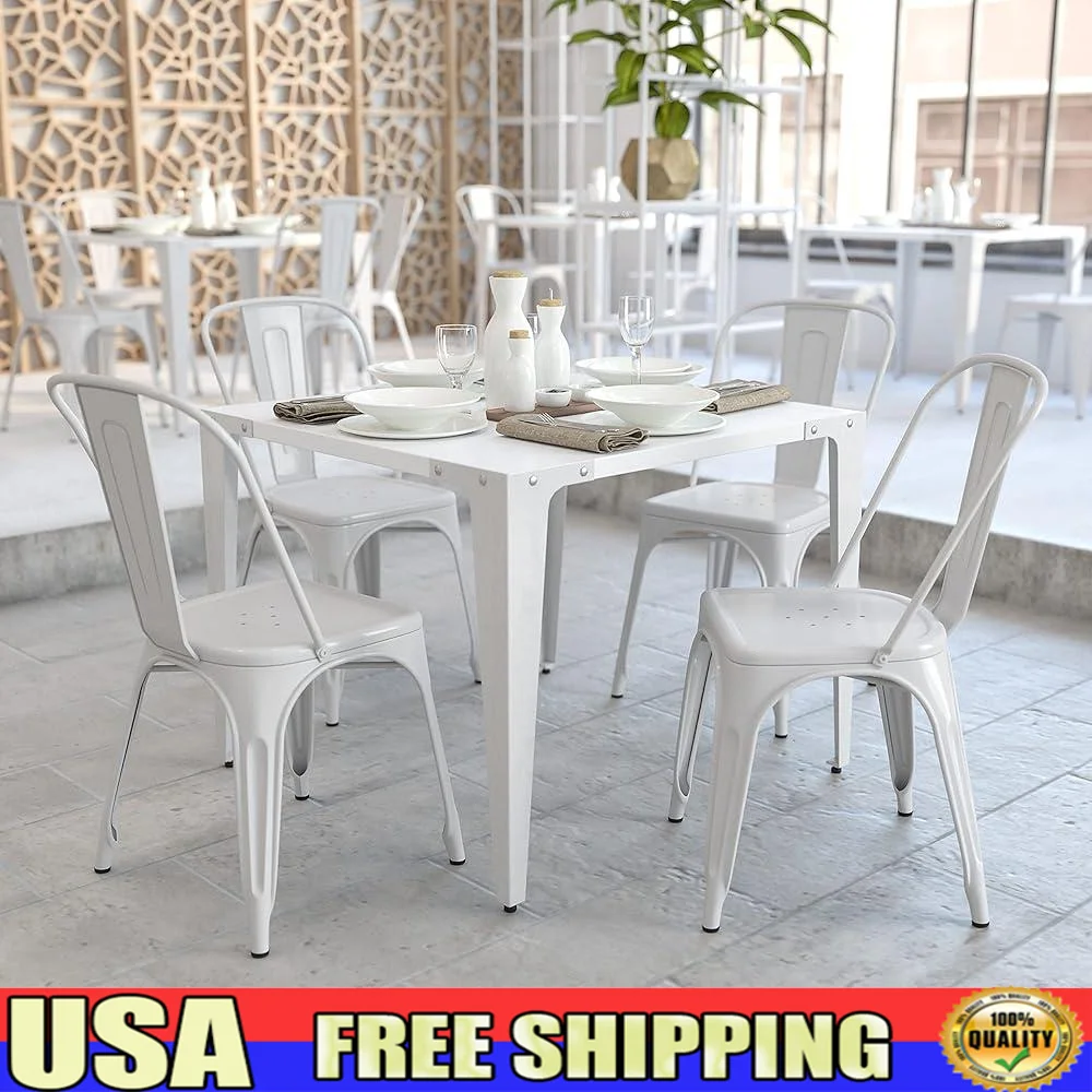 

4 Pack Outdoor Indoor Stackable Metal Chairs Lightweight Rustproof Dining Bistro Chairs Heavy Duty Construction