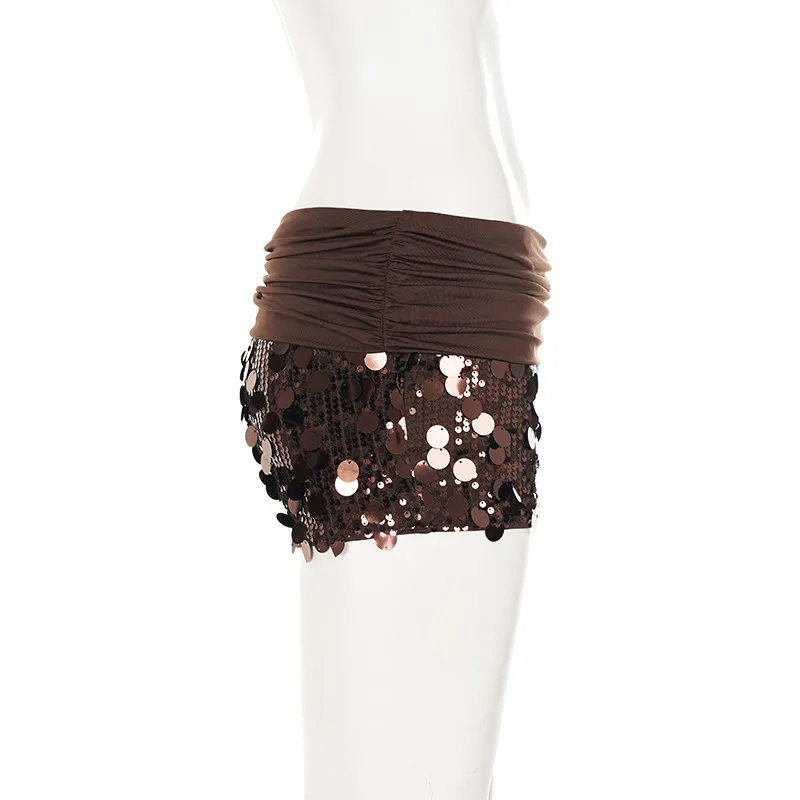 Women Fold Sequin Shorts Elastic High Waist Sparkly Glitter Straight Short Pants Sexy Club Hot Pants Summer Streetwear