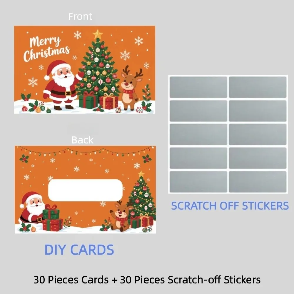 30pcs Write‑In Christmas Scratch Off Cards Opaque Coating Cartoon Themed Xmas Interactive Game Cards DIY‑Handcraft