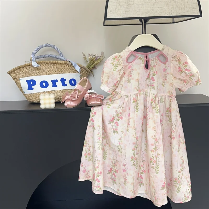 

Children Pink Dress Elegant Summer Dress Children Sweet Floral Dress Long Princess Children Little Girls Clothing