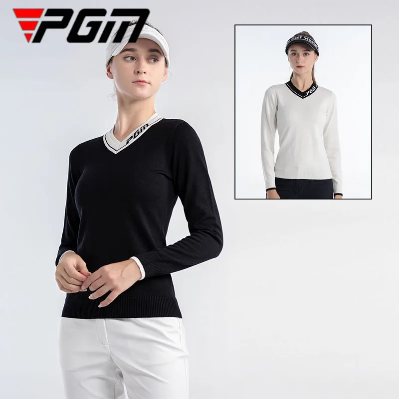 

PGM Winter Female Stretch Letter Printed Golf Tops Women Patchwork Sports Sweater Autumn Long Sleeve Fleece Golf Shirts