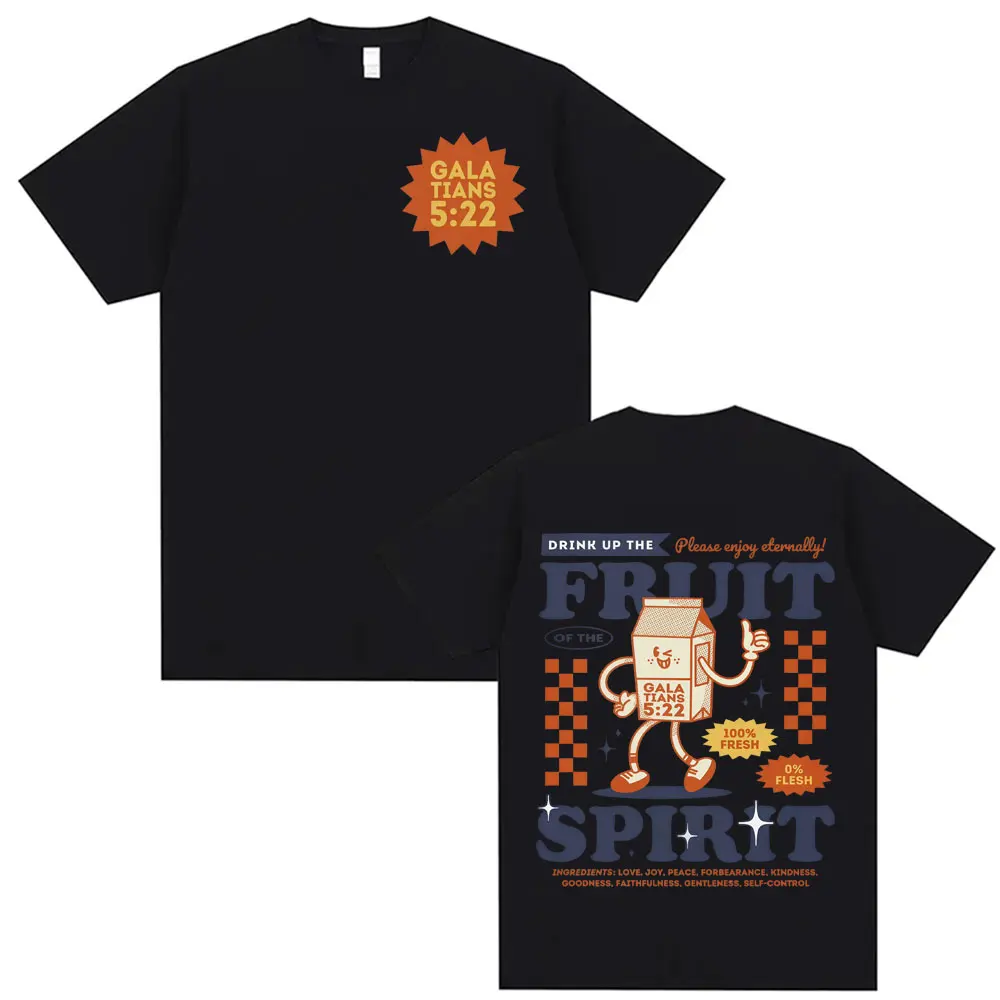 Retro Christian Fruit of The Spirit Jesus T-shirts Men Clothing Harajuku Aesthetic Bible T Shirt Unisex Summer Oversized T-shirt view 2