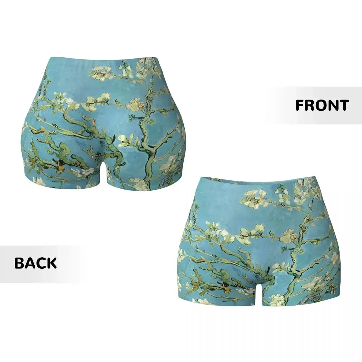Custom Van Gogh Almond Tree Yoga Shorts Women Gym Workout Running Athletic Volleyball Biker Shorts