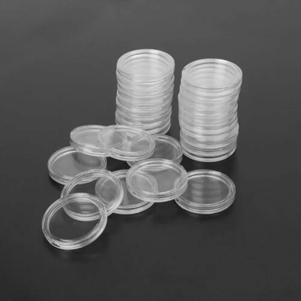 100pcs 25mmTransparent Round Coin Capsule Container Storage Box Holder Portable Case Coin Collection Holder Home Supplies