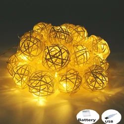 USB/Battery Operated 3M/5M LED Fairy String Light Rattan Balls Lights Indoor Led Christmas Wedding Party Room Garland Decoration