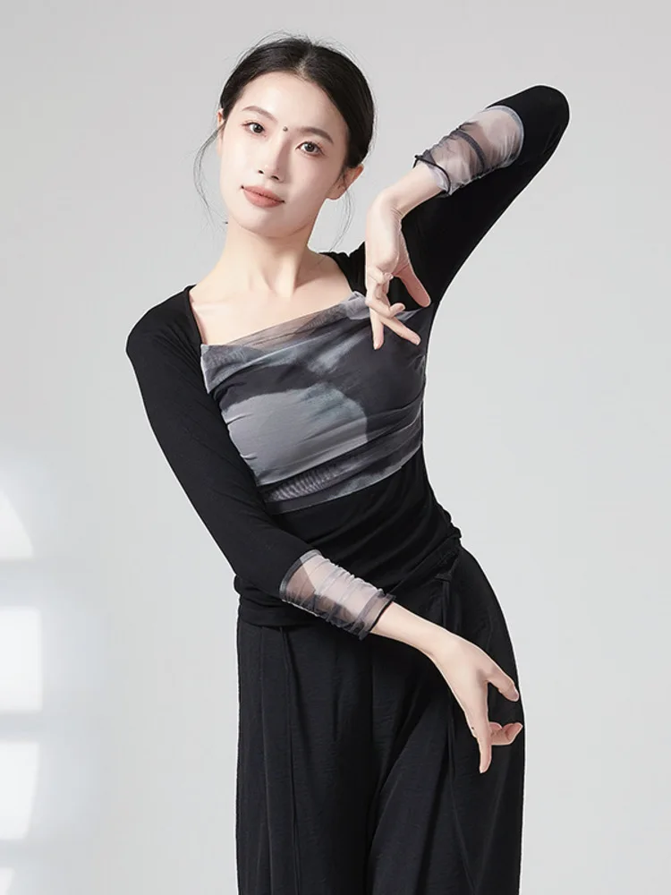 Dance Costumes Classical Attire for Wowith Chinese Style Black Practice Ink Wash Dance Adult Art Exam Performance Top