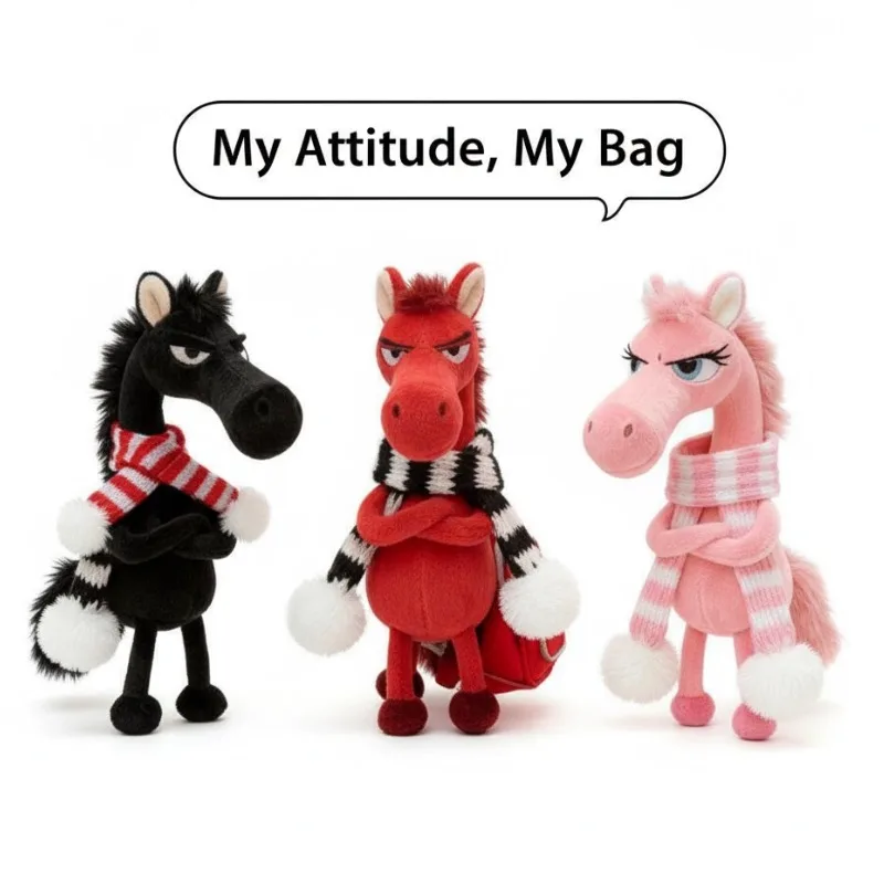 

Funny Arrogance Pony Plush Keychain Kawaii Black Horse Bag Charm for Backpacks Plushie Doll Pendant Gift for Students