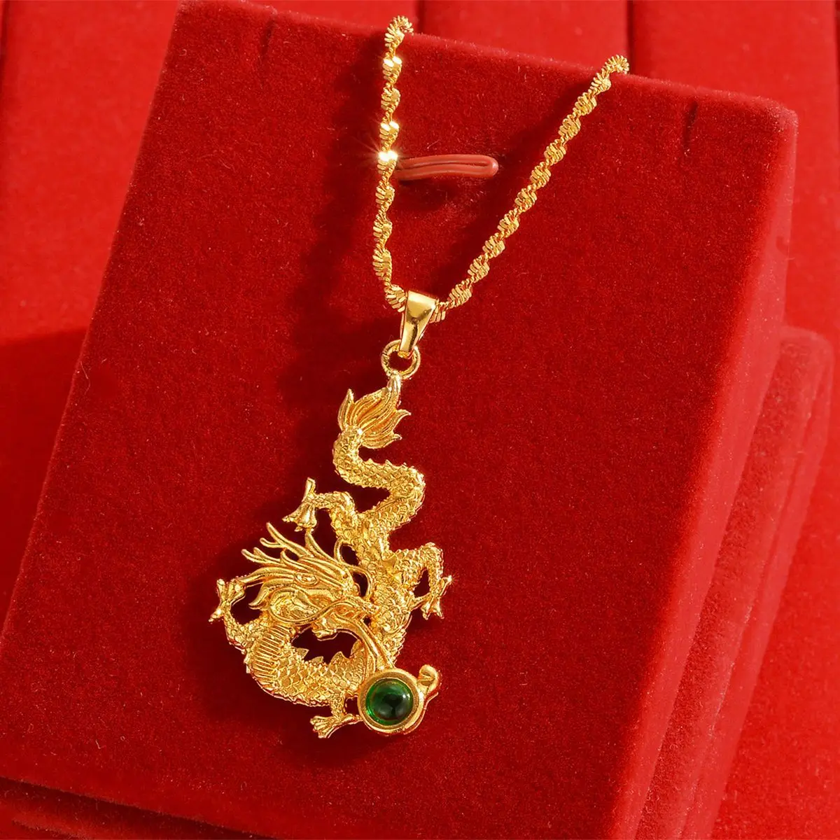 Chinese style mens and womens necklace 24K pure gold pendant birth year zodiac clavicle chain AU999 gold necklace jewelry