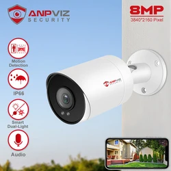 Anpviz-cámara tipo bala para exteriores, videocámara IP POE de 8MP, 24/7 ColorVU, 30m, videovigilancia CCTV, IP67, tarjeta SD, H.265, Audio, detección de movimiento, 2,0
