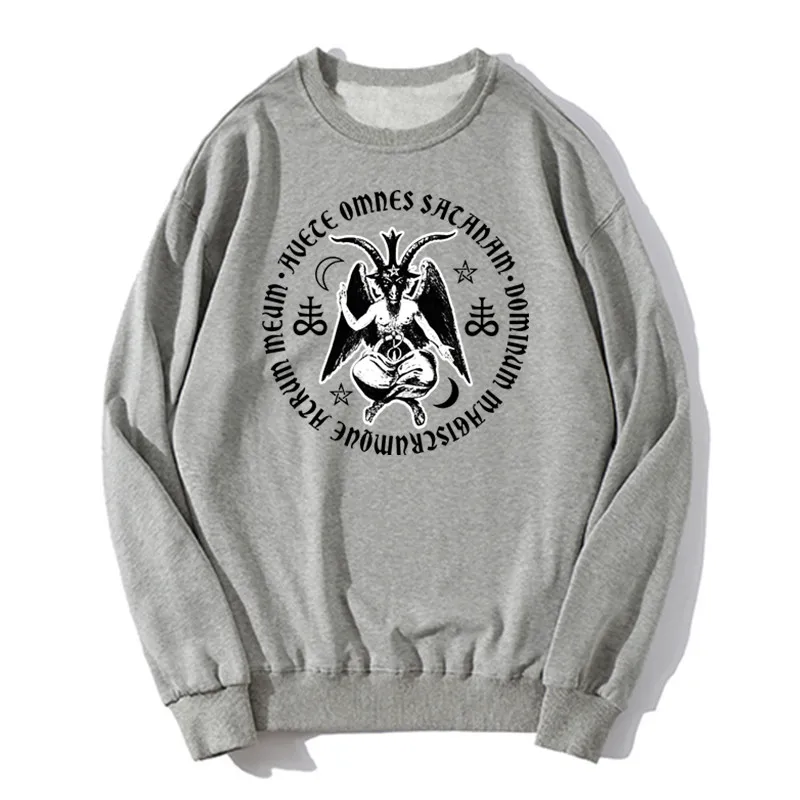 Male Hail Satan Baphomet With Satanic Crosses hoodie Cotton Pullover Sweatshirts Casual Gothic Demon Devil Sweater Streetwear