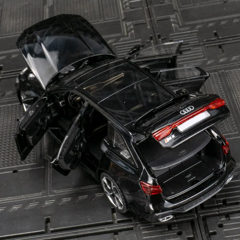 1:32 Audi RS6 model samochodu ze stopu, kolekcja ozdób, akustyczno-optyczny, z napędem pull-back, zabawki dla dzieci, otwierane drzwi, maska i bagażnik.