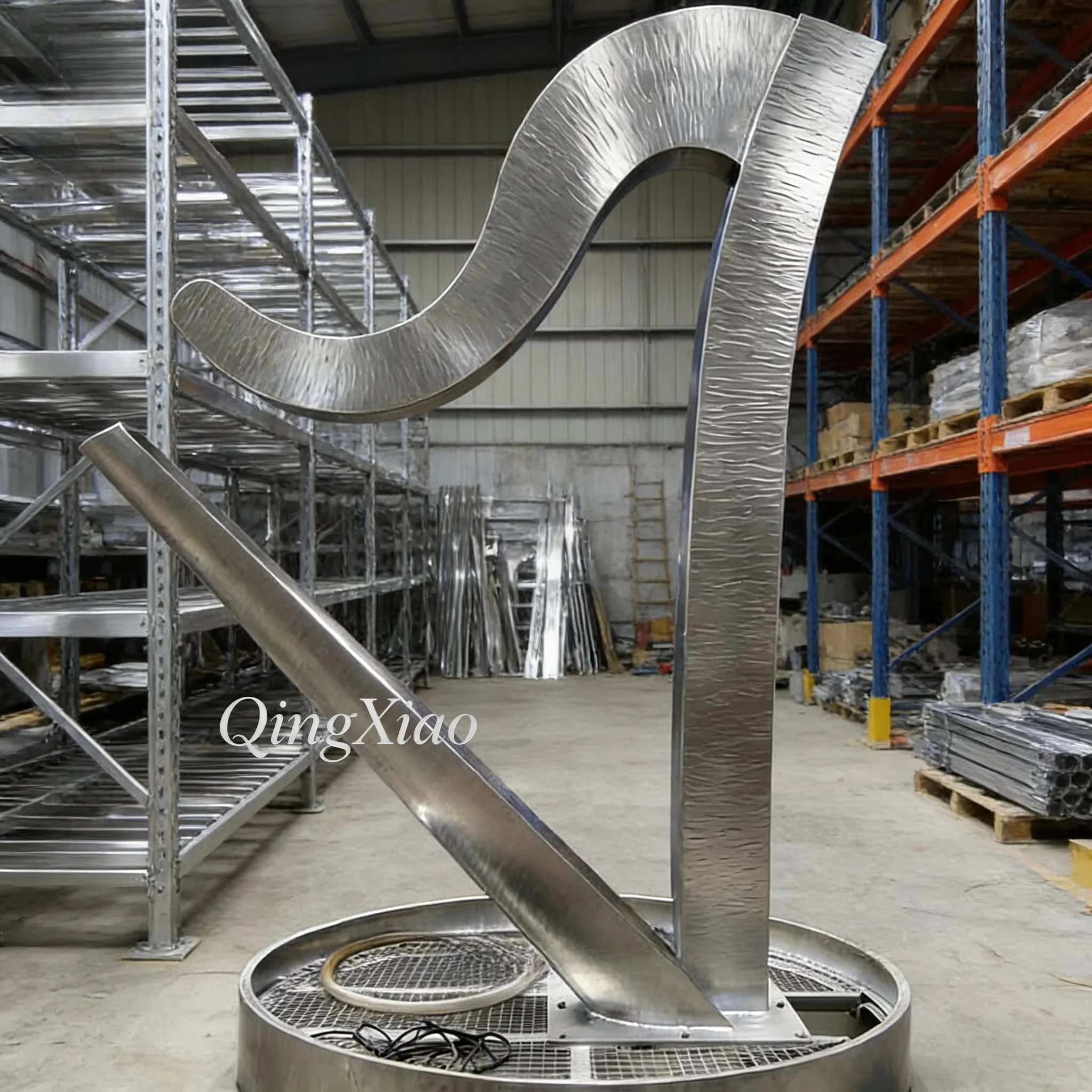 Mirror Polished Stainless Steel Harp Water Curtain Fountain Sculpture Modern Abstract Cross Design Outdoor Landscape Decoration