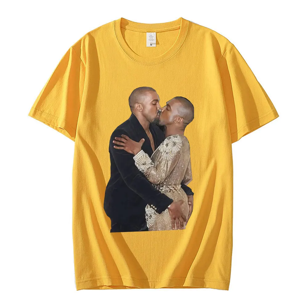 Rapper Kanye West Kissing T Shirt Retro Graphic T Shirts Cotton T-shirt Omari West Fans Lovers Men Women Hip Hop Oversized Tees