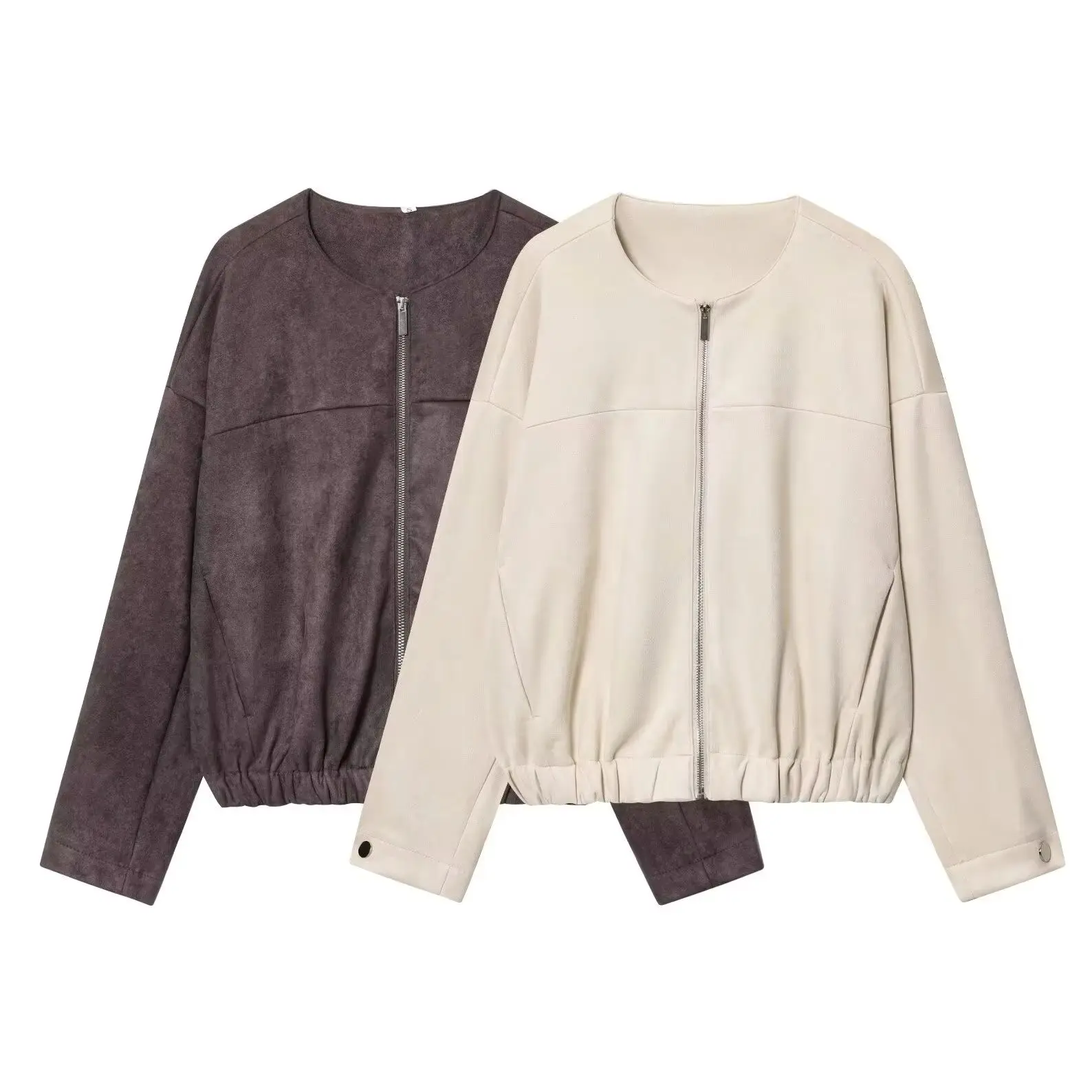 

KONDALA Vintage Cool Brown Woman 2025 Autumn Beige Jackets Zipper O-Neck Chic Streetwear Fashion Pockets Casual Female Outwears