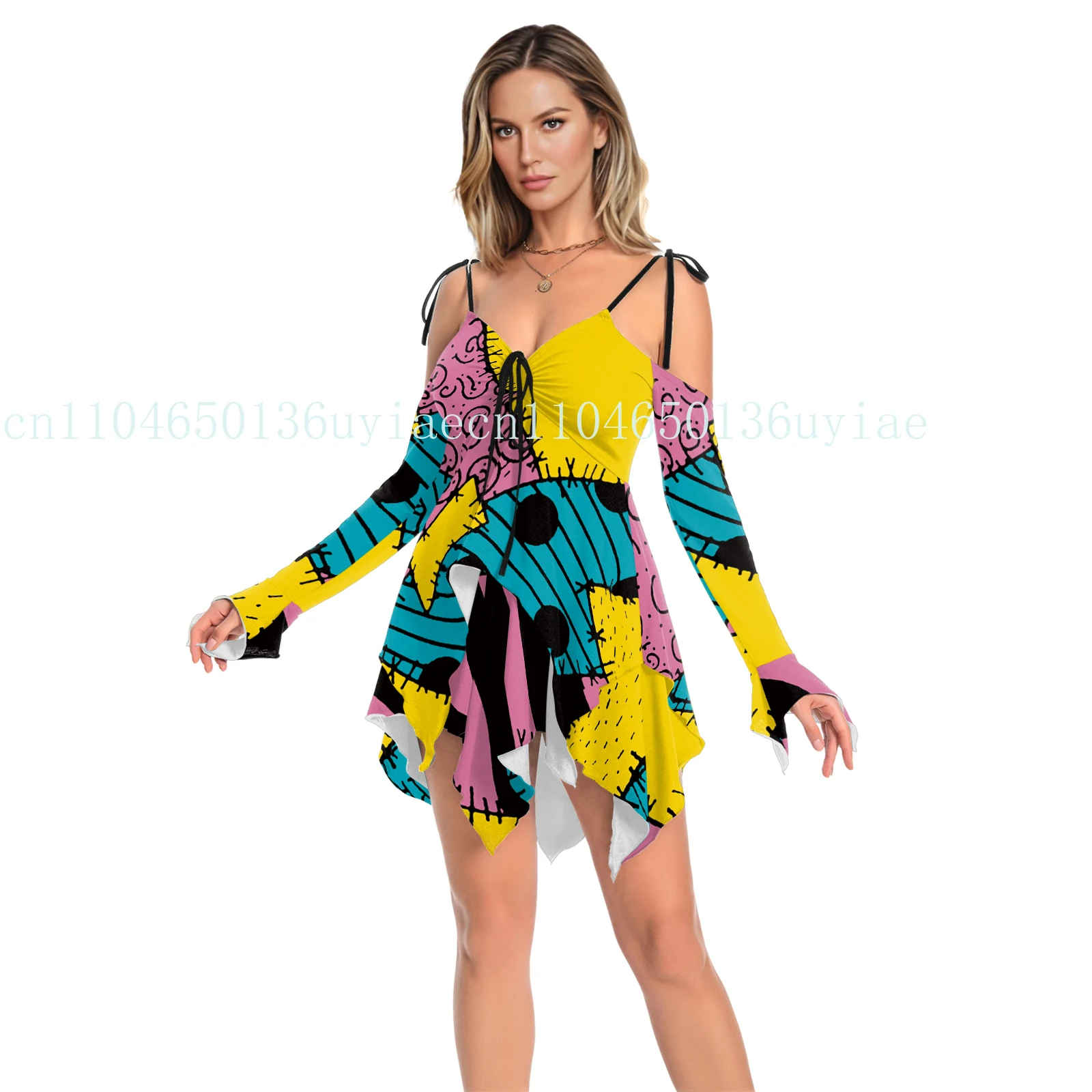 

The Nightmare Before Christmas Sally Costume Halloween Party Carnival Stage Performance Disguise Suit Female Off Shoulder Dress