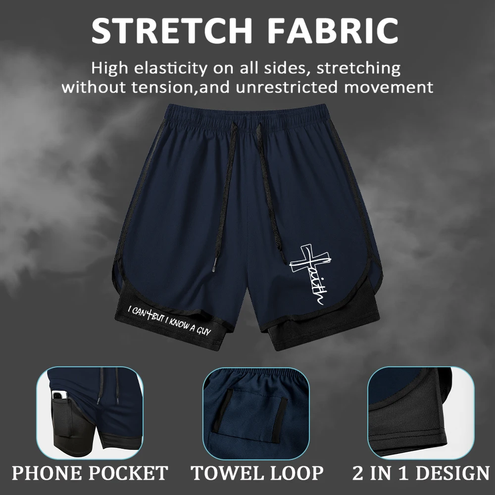 

Men's Cross Print Double Layer Shorts Elastic Quick Drying Beachwear Summer Vacation Casual Swim Trunks Swimwear Daily Fitness