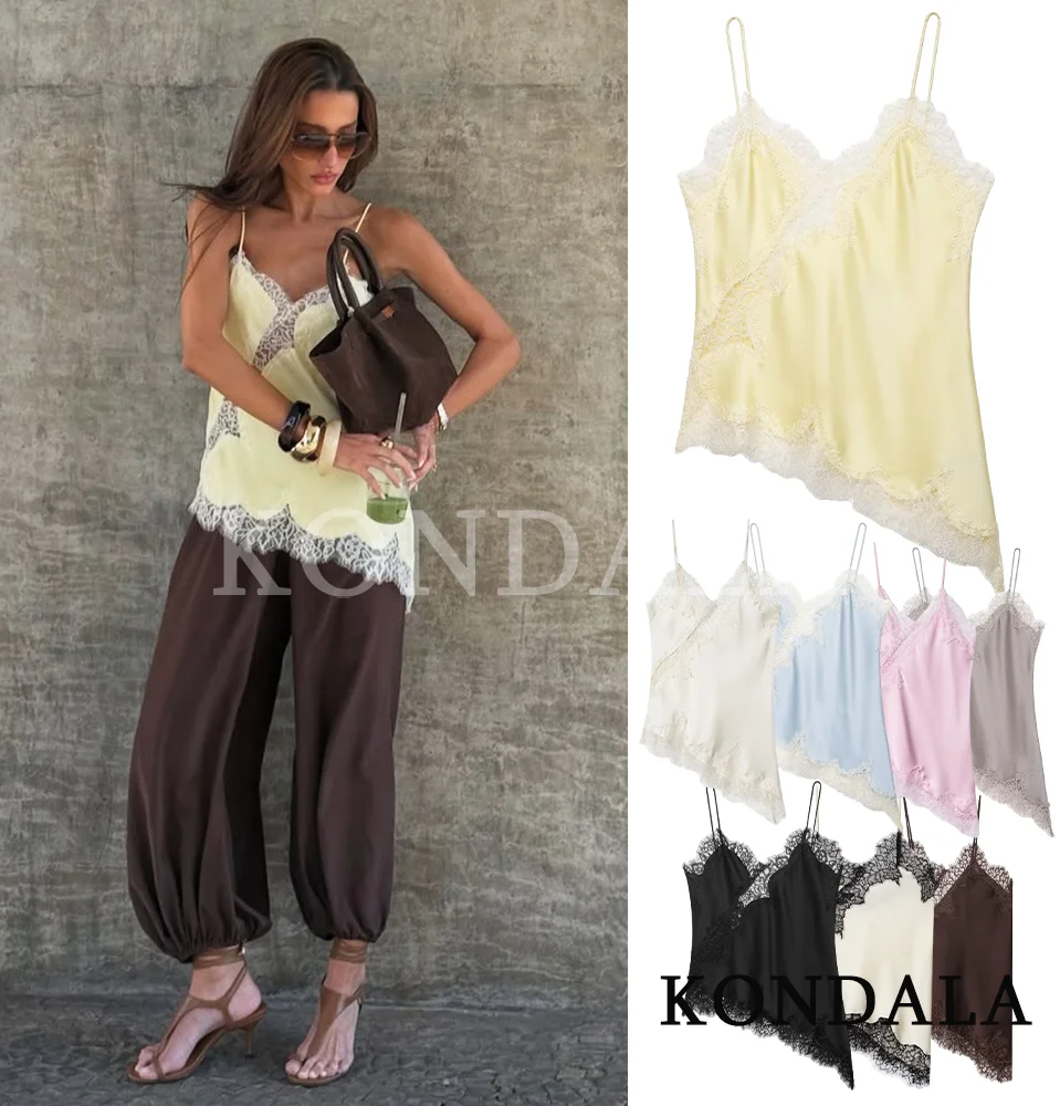 KONDALA-Camiseta elegante y dulce para mujer, Tops con tirantes románticos para vacaciones de verano, camisola de satén para fiesta de calle alta a la moda para primavera 2026