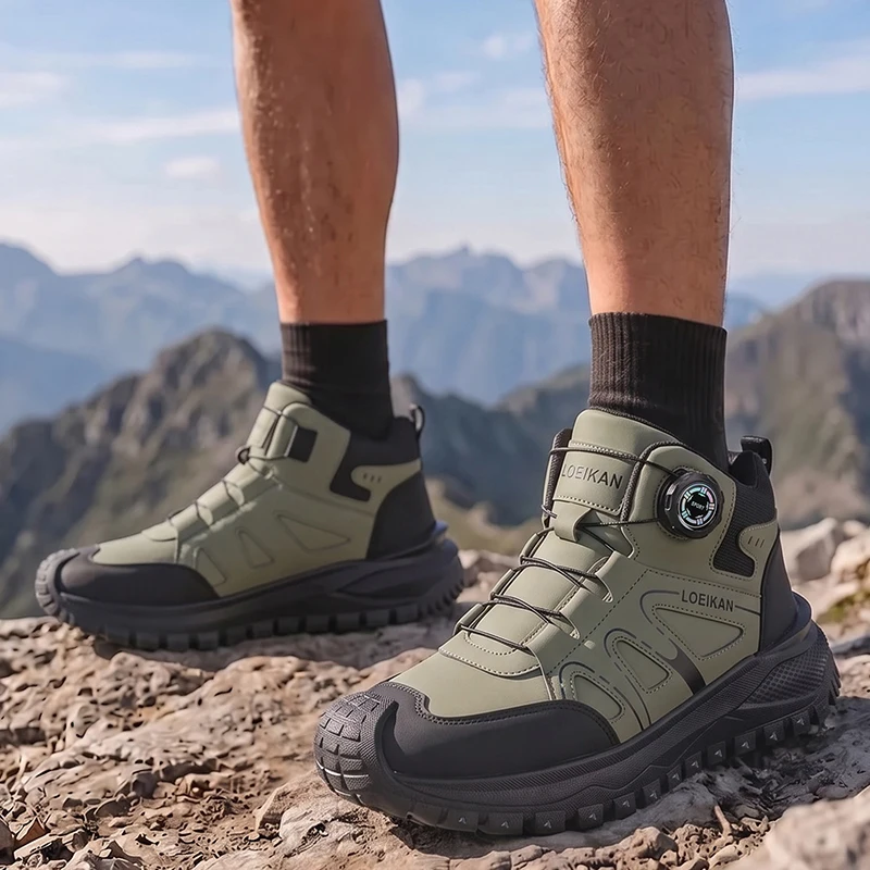 Herren High-Top Freizeitsneaker mit Drehknopf-Schnellschnürung, Schutzkappe und dicker rutschfester Sohle für den täglichen Pendelverkehr und das Gehen auf der Straße. – Detail 14
