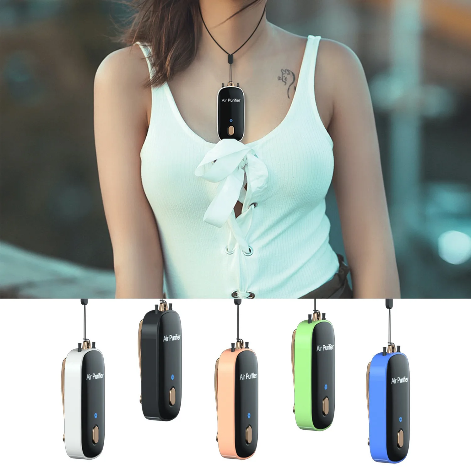 20 Million Negative Ion Purifier Personal Wearable Mini Portable 24H Working Collar Clip Hanging Neck Air Purifier White