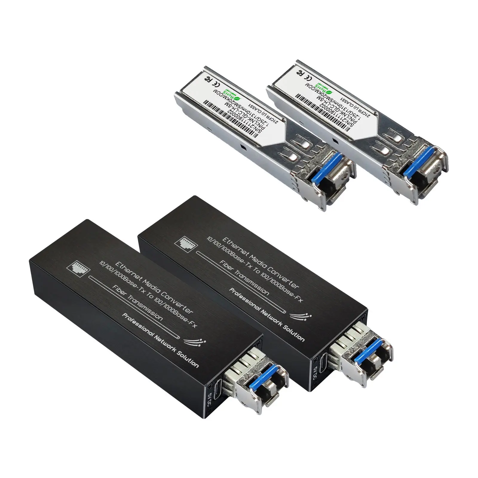 

Мини-гигабитный мини-волоконный медиаконвертер 10/100/1000 Мбит/с Ethernet с одномодовым модулем SFP 1310 нм, 20 км и входом питания USB Type-C