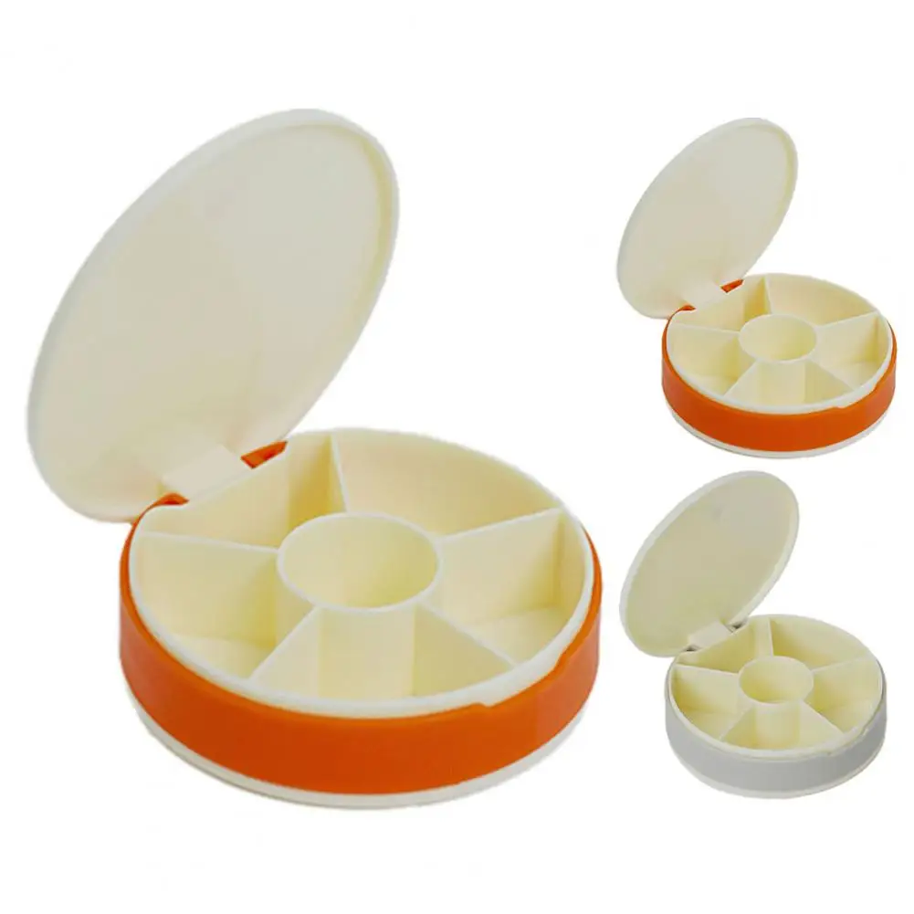 Round Portable Pill Box Tablet Dispenser Large Capacity Multiple Compartments Lightweight Pill Box Organizer with Dust-Proof Lid