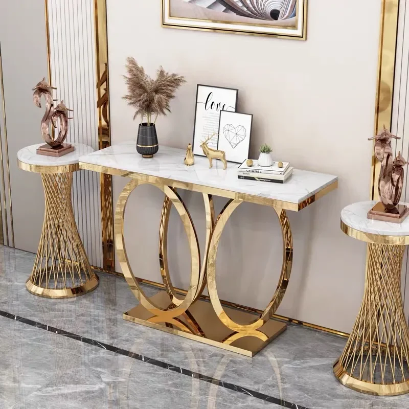 elegant metal hallway gold living room furniture marble console table with Stainless steel modern for command center minimalist