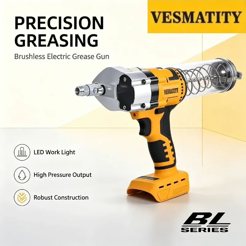 Vesmatity Brushless Electric Grease Gun LED Oil Injector Fat Machine Grease Tool for 18V 20V Battery Pro Max Unit Plus Edition