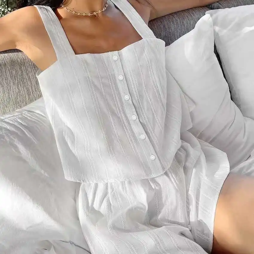 

Summer New Loose Comfortable Strap Vest And orts Set Women's Casual Thin Material No Sve Square Collar Home Wear Set