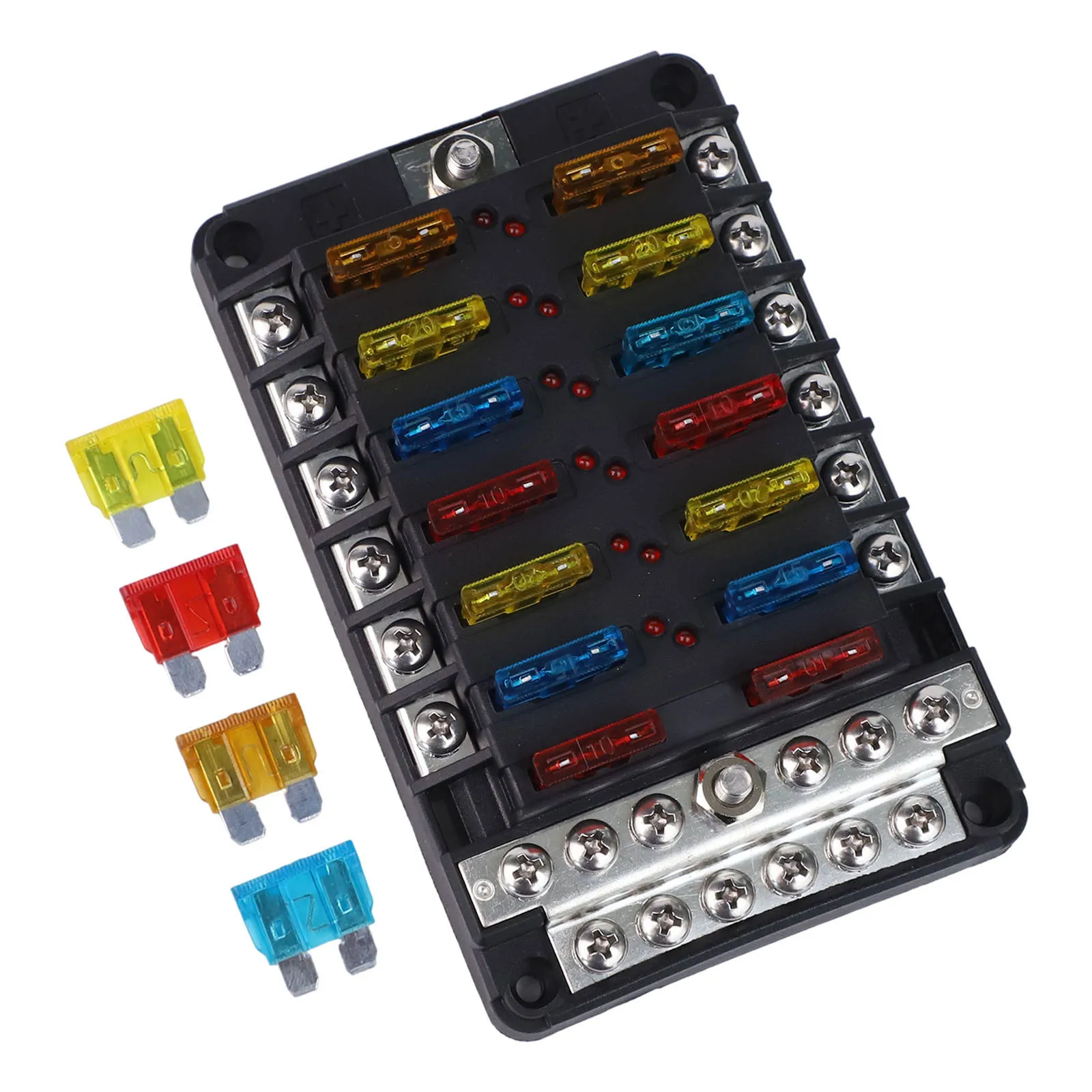 

Панель предохранителей 12 В со встроенным светодиодным индикатором безопасности. Морской блок предохранителей, включая 24 предохранителей для быстрого устранения неисправностей в транспортных средств.