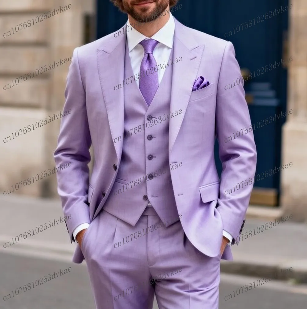 

Новый лавандовый мужской костюм для свадебной вечеринки, формальный жених, жених, выпускного вечера, деловые мужские смокинги, комплект из трех предметов по индивидуальному заказу, куртка, жилет, брюки