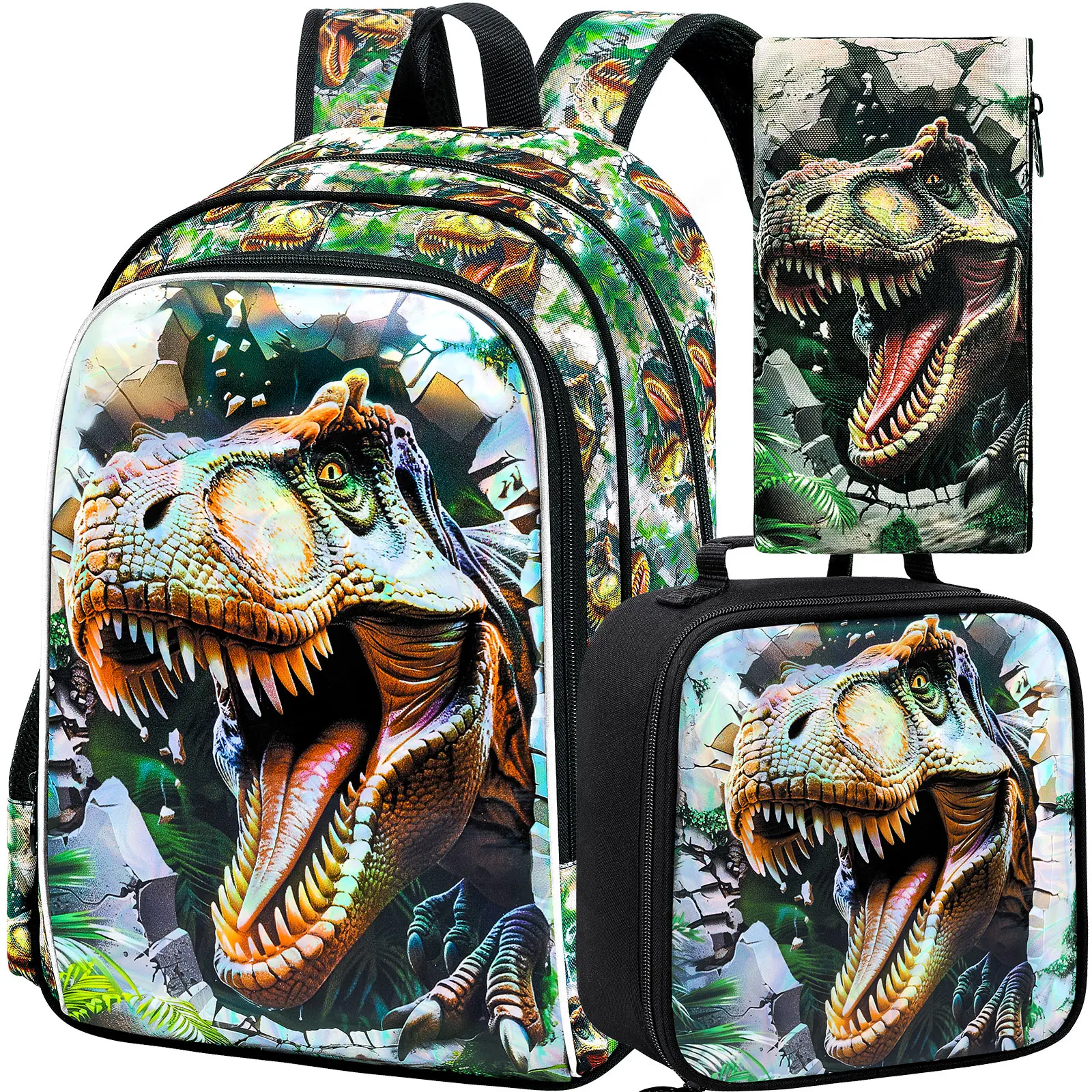 

3PCS Fire breathing dinosaur Backpack for Boys, 16" Kids Backpacks for Boys Preschool, Elementary Bookbag with Lunch Box