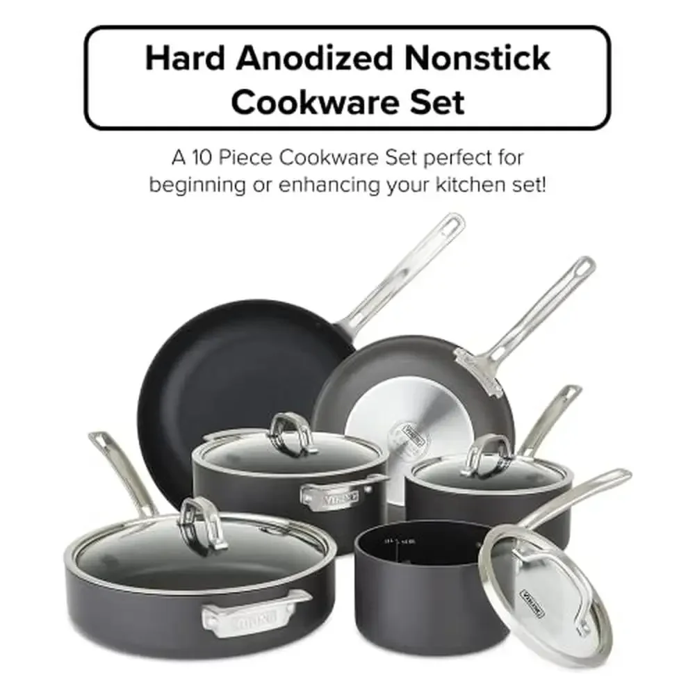 10-Piece Nonstick Anodized Aluminum Cookware Set All Cooktops Oven Safe Dishwasher Friendly Includes Fry Pans Sauce Pans Dutch