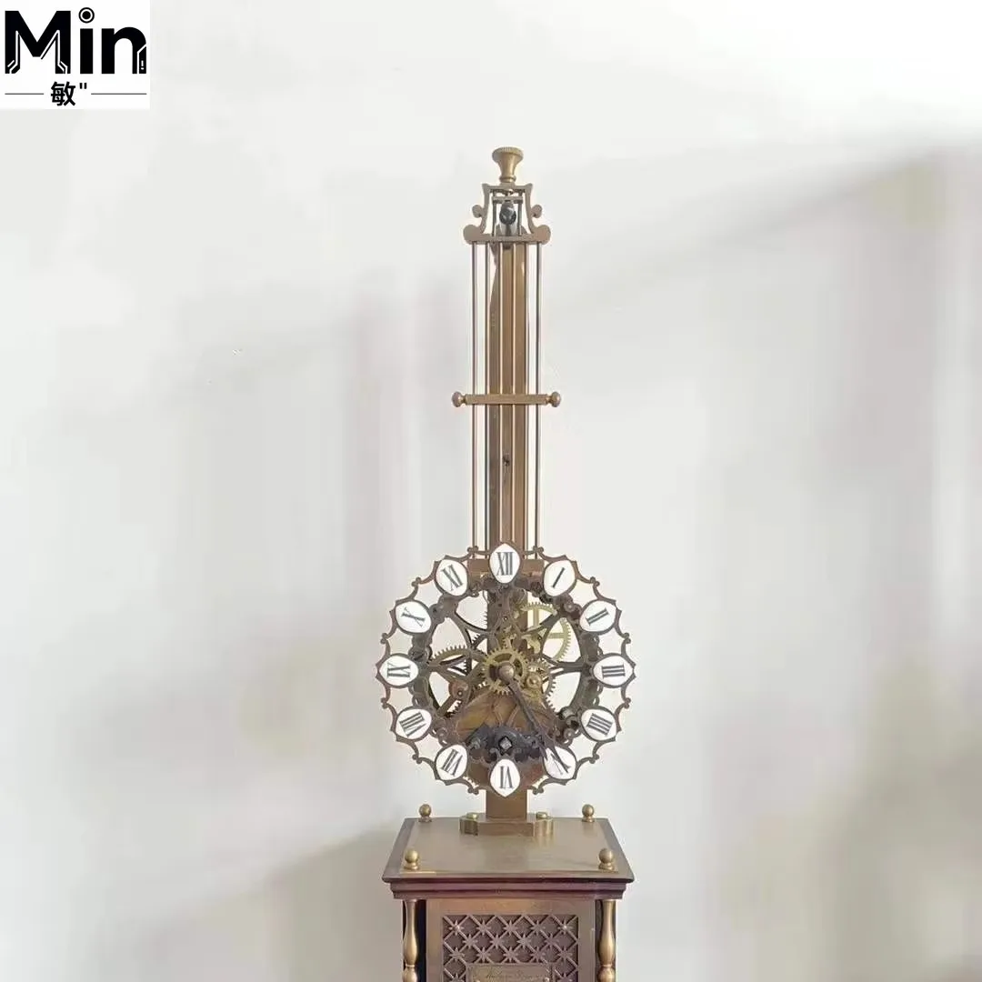 Vintage Bronze Inverted Hollow Windmill Pendulum Clock with Black Marble Base Antique Decorative Hanging Clock for Home Living