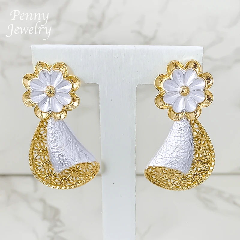 Collar con textura de lujo de gran tamaño, pendientes, pulsera, anillo, gargantilla, conjunto de joyería dorada de dos tonos, regalos para fiesta de boda nupcial