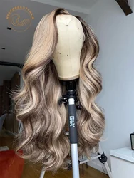 Body Wave Blonde Pre Plucked 13x6 HD Transparent Lace Frontal Wigs Honey Blonde Highlight Lace Front Human Hair Wig For Women