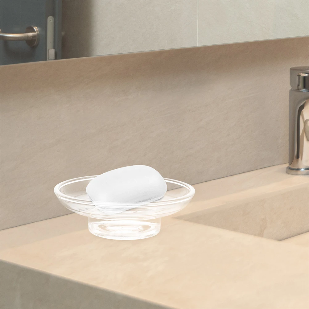 

Glass Soap Dish Holder Bathroom Kitchen Shower Clear Round Non Slip Easy Clean Transparent Elegant Design Portable Soap Box Home