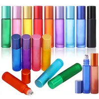 10pcs 5-10ml Refillable Colorful Frosted Glass Roller Bottles Portable Travel Containers for Perfume Essential Oil Aromatherapy