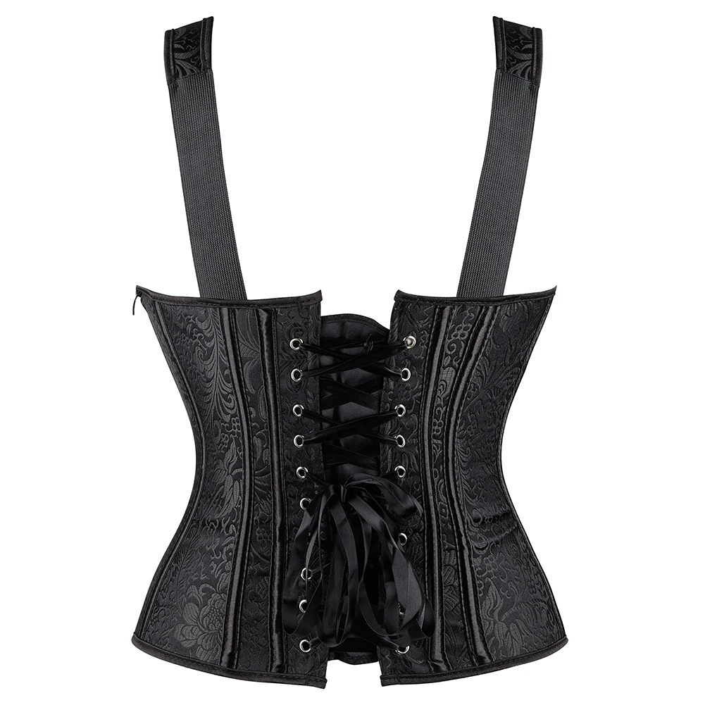 Women\'s Retro Steampunk Corset Vest Sexy Gothic Overbust Corset Top Straps Lace Up Zipper Side Corsets and Bustiers