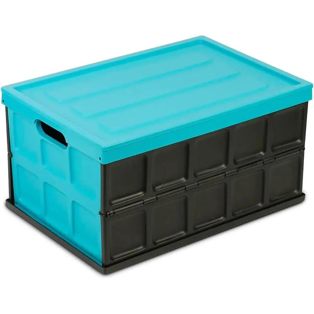 

Collapsible Storage Bin with Lid - 48L Stackable Lidded Container with Handles, Turquoise
